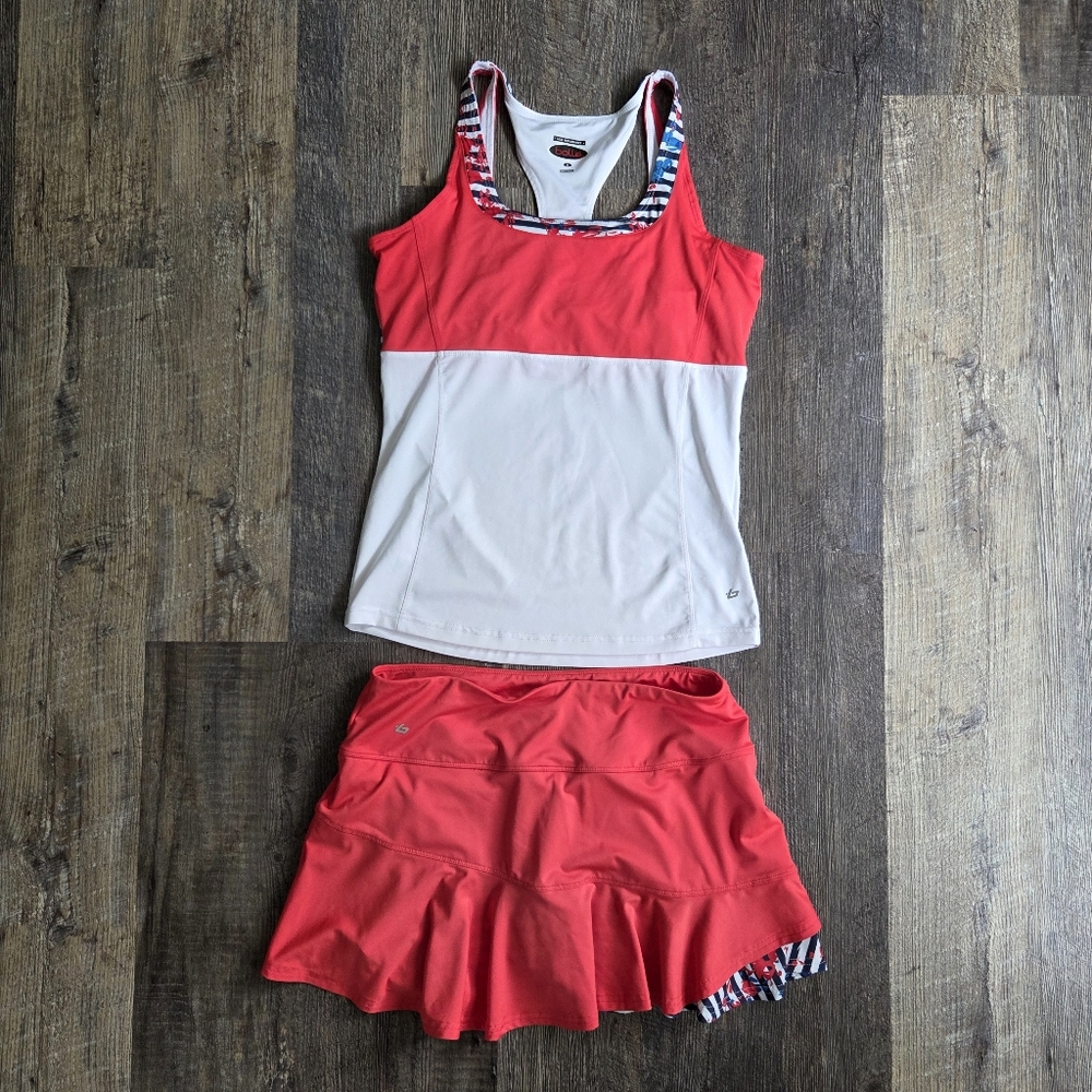 Bollé Women's M 2 Piece Skirt & Top Tennis Outfit Pickleball Golf Coral Blue